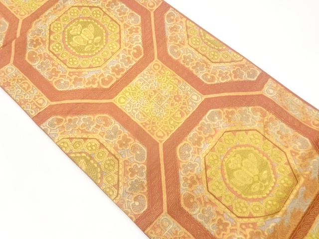 亀甲に抽象模様織出し袋帯